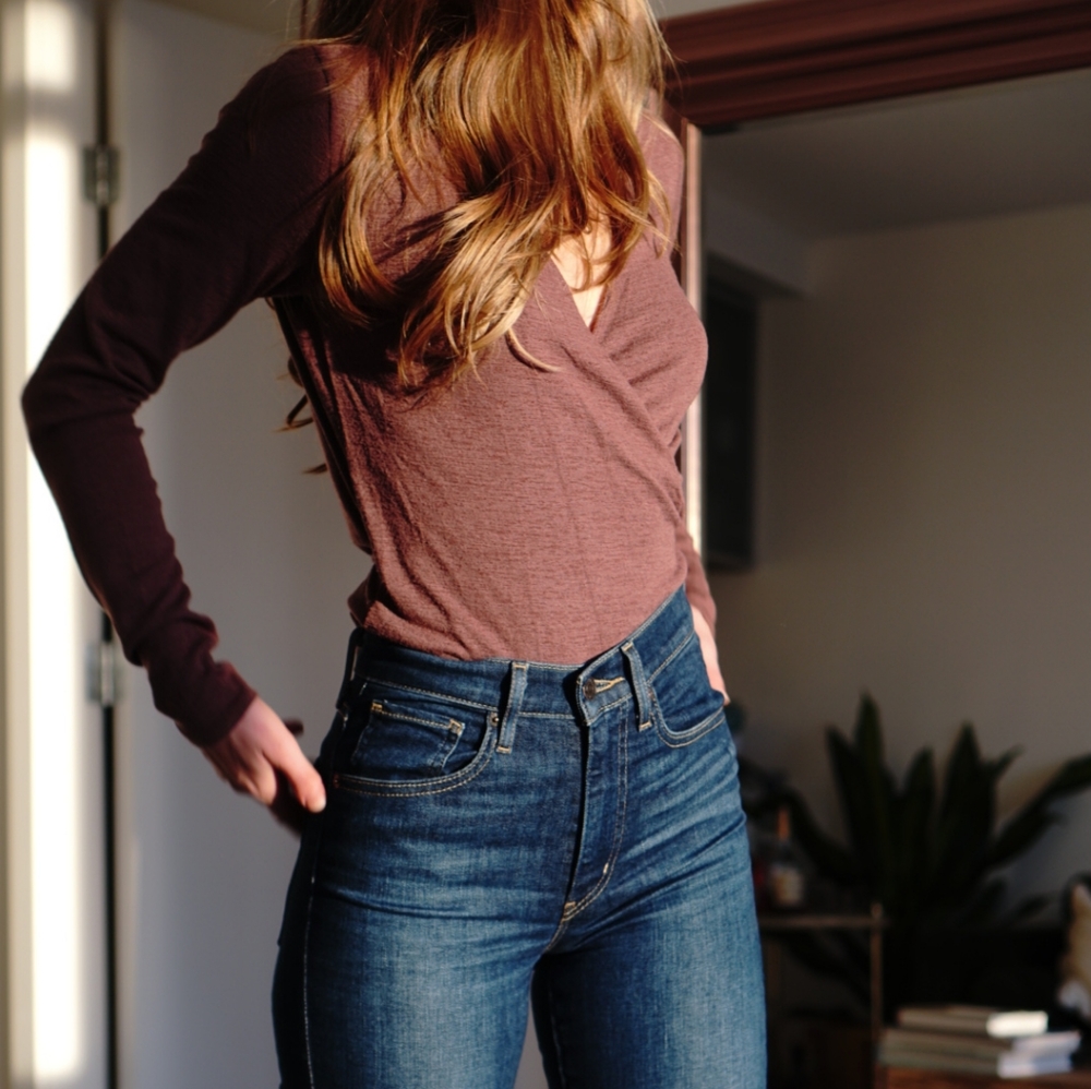Long sleeve sangria red wrap top